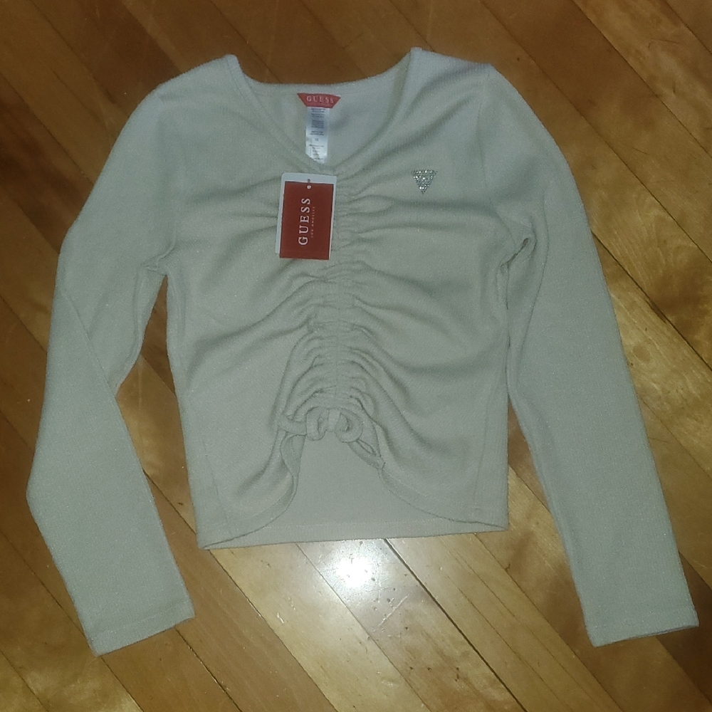 Guess Light Beige Ruched Long Sleeve Top